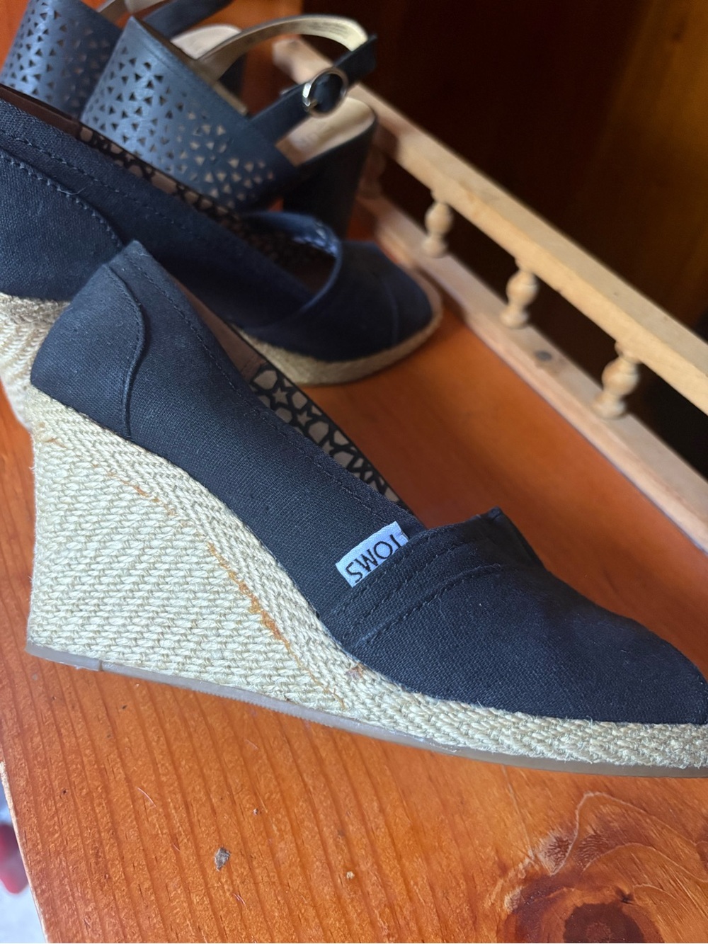 TOMS Black Canvas Espadrille Wedge